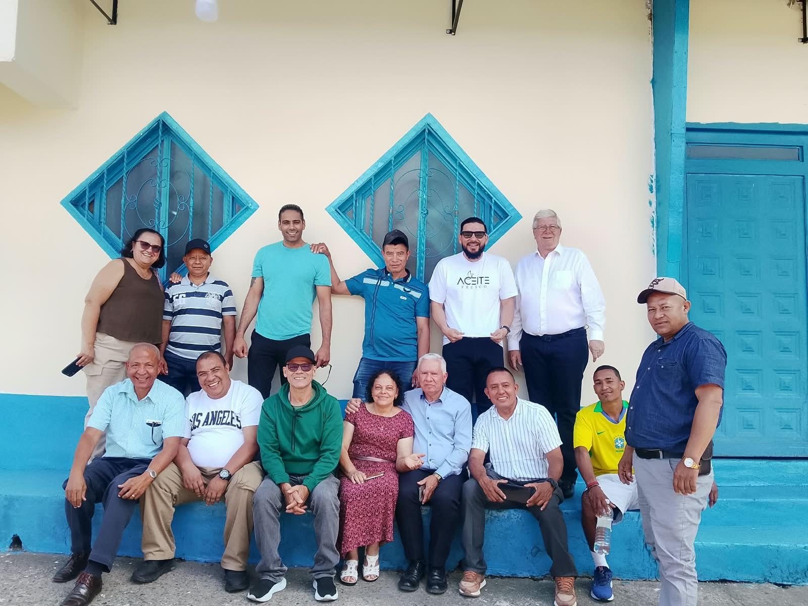 The ministry team with local pastors outside a partner church in Colombia’s coffee region
